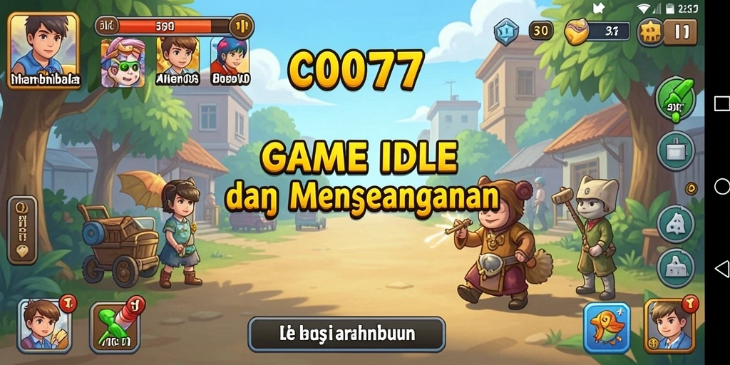 Screenshot gameplay C0077 menampilkan karakter bergerak dan mengumpulkan sumber daya.