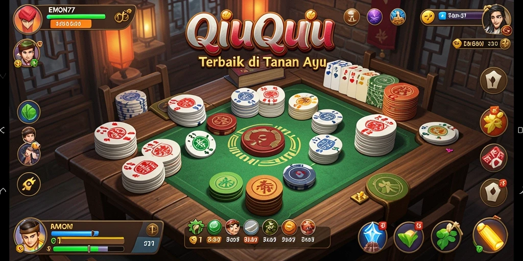 Tampilan menarik dari gameplay QiuQiu di EMON77.