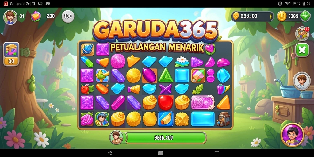 Screenshot GARUDA365 menampilkan gameplay seru dalam misi Match-3.