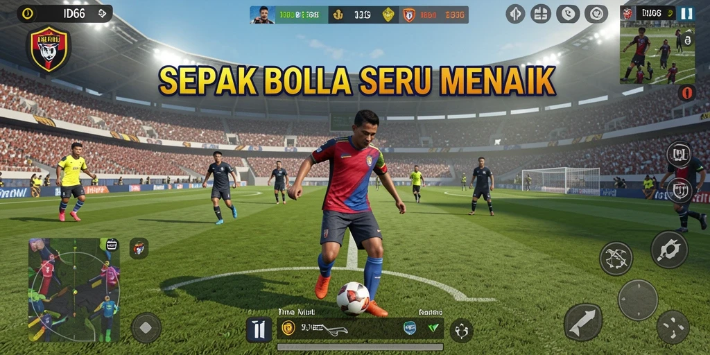 Tampilan gameplay seru di ID66 dengan aksi sepak bola yang mendebarkan.