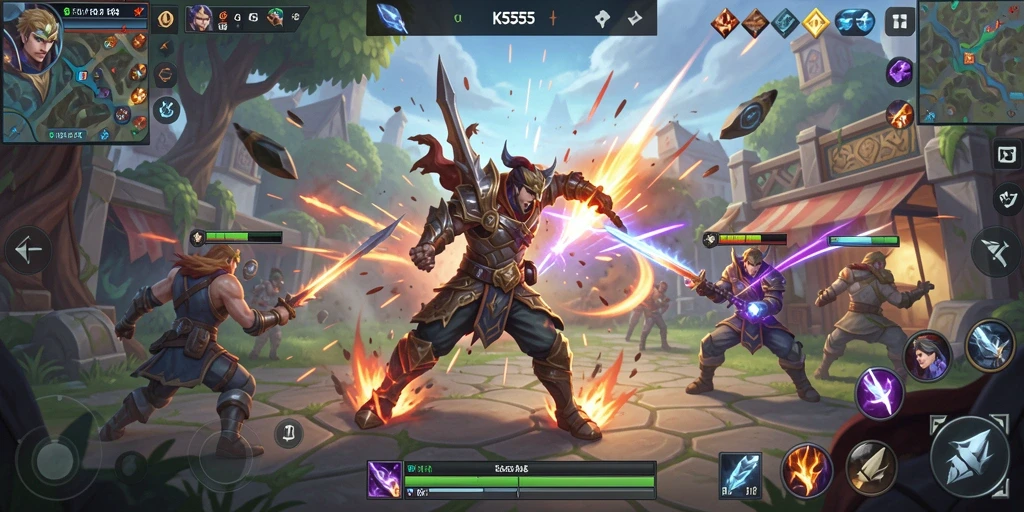 Screenshot utama K5555 menampilkan aksi pertempuran seru dalam MOBA.