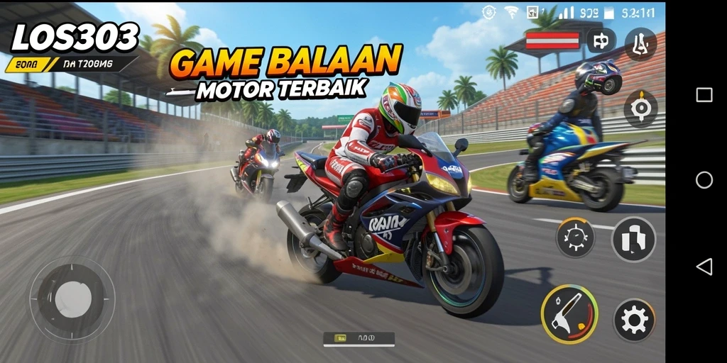 Gameplay balapan motor yang seru dan menegangkan.