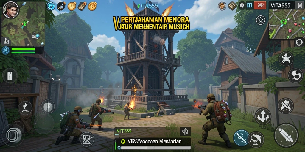 Tangkapan layar VITA555 menampilkan aksi mendebarkan dalam permainan Tower Defense.